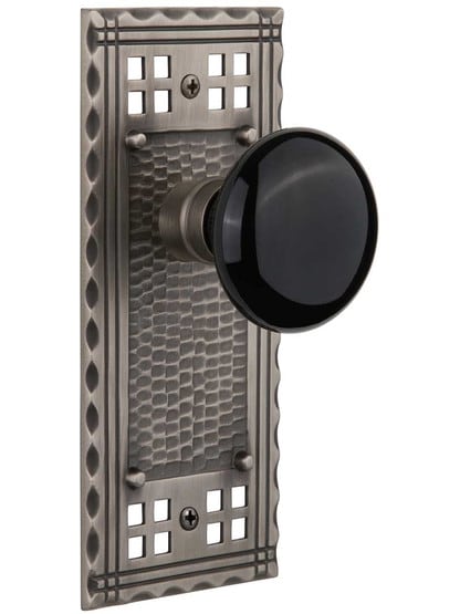Pasadena Door Set with Black Porcelain Knobs in Antique Pewter.